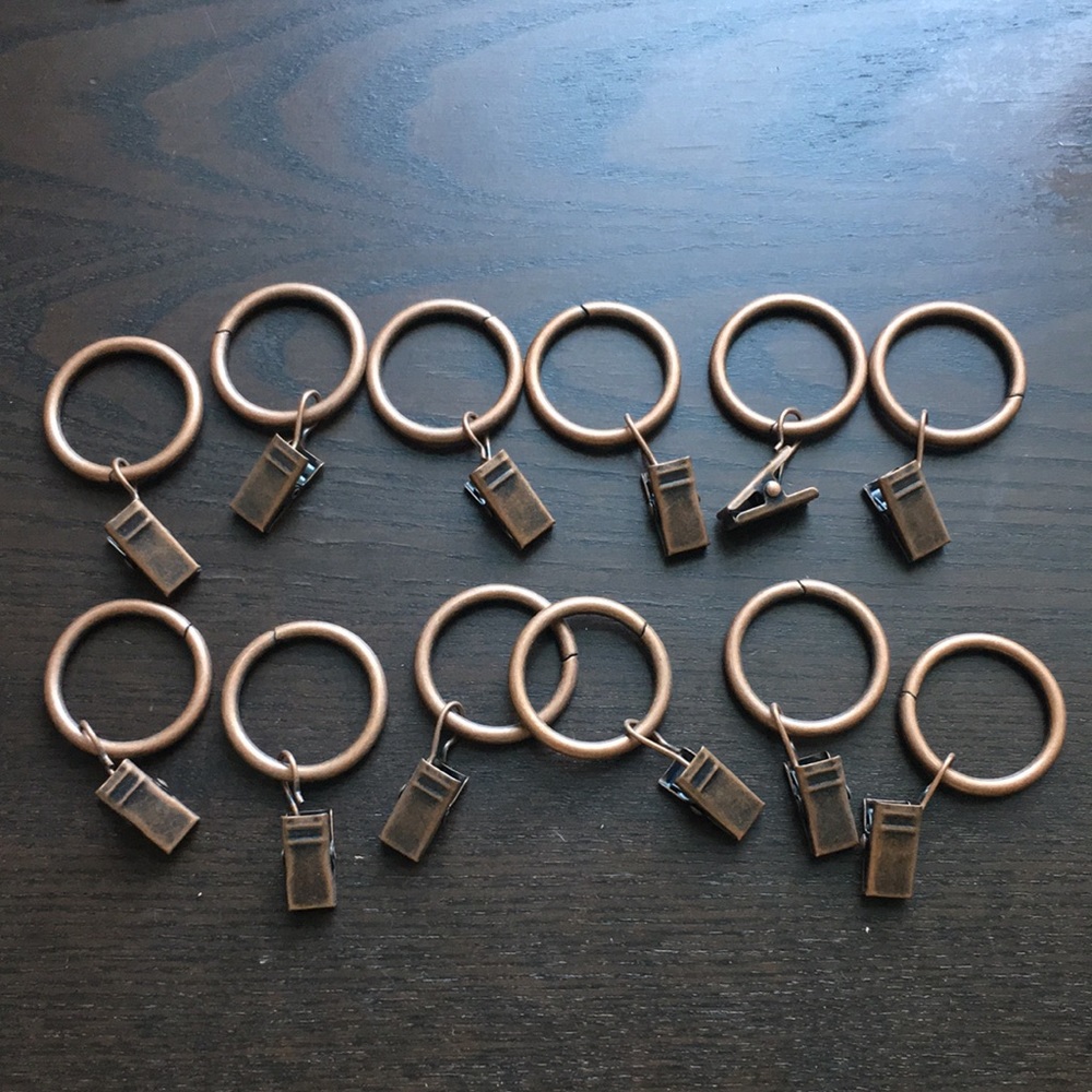 (12) set bronze browny metal matted 1” ring curtain rings with clips dra…